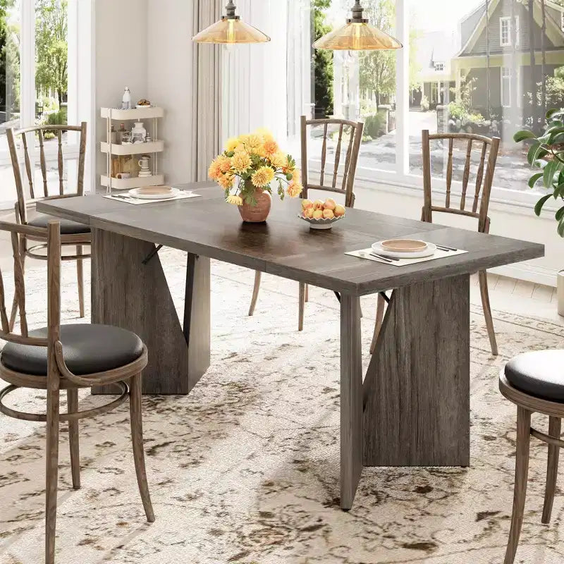 Table de salle à manger rectangulaire moderne en bois 70,9" pour 6 à 8 personnes, grande table de cuisine de style ferme